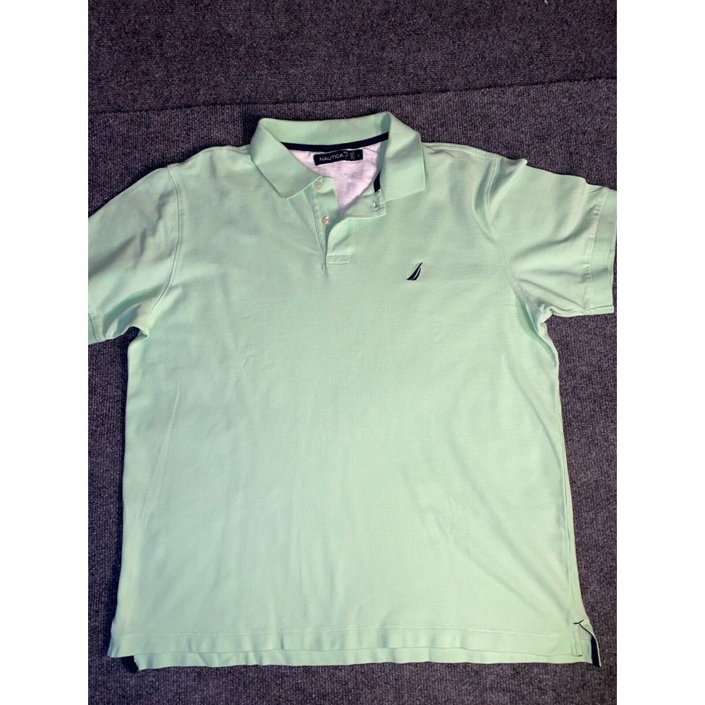 Nautica Polo Shirt Men's Large Green Golf Performance Short Sleeve Slit Pullover